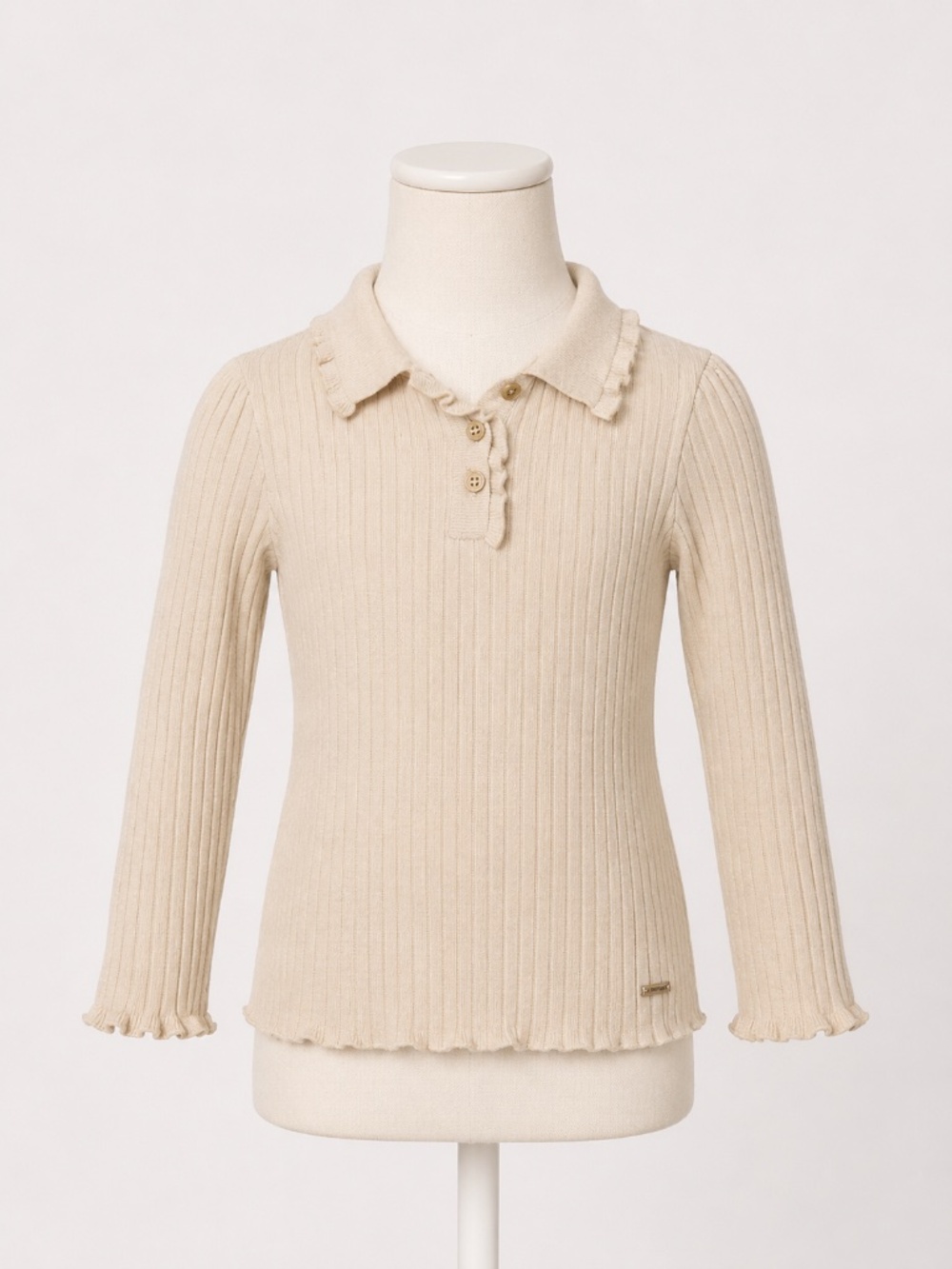 Mayoral Girls Ribbed Knit Ruffle Collar Sweater Top Ivory Size 5T